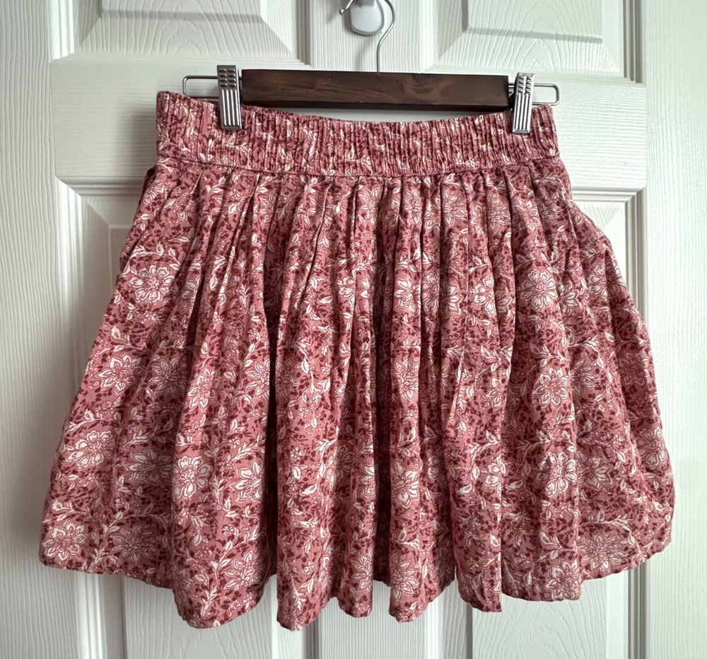 American Eagle Pink Floral Paisley Mini Skirt Cotton Linen Pleated Sz Small